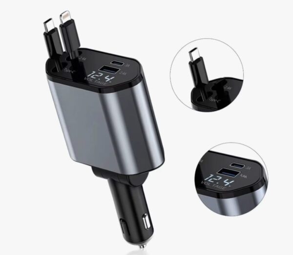 Cargador para Auto Multifunción con Pantalla LED y Cables Integrados