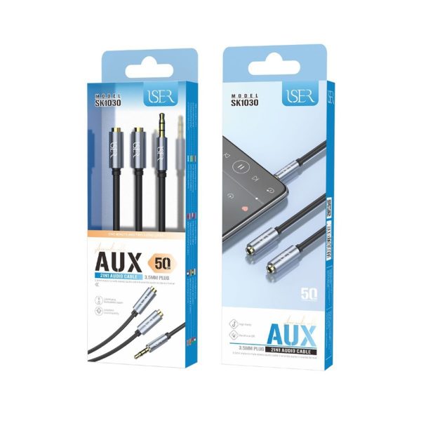 AUX 2 en 1 Cable de audio 1M 50CM negro ISER SK1030 - Cables de audio