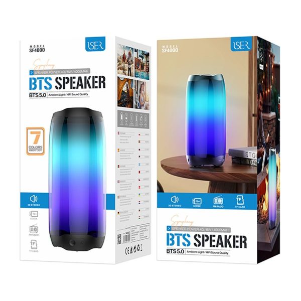 Altavoz 3D stereo ISER SF4000 BTS 5.0 con 7 colores luz ambiental 8W 4000mAh negro - Altavoces grandes