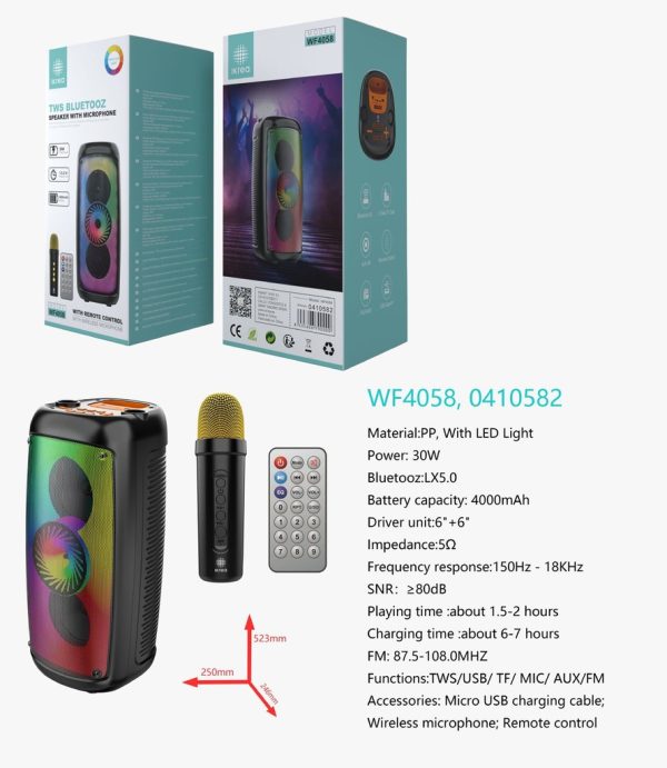 Altavoz con micrófono karaoke y mando IKREA WF4058 4000mAh 250*246*523mm negro - Altavoces grandes