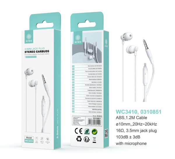 Auriculares estéreo IKREA WC3410 con micrófono de 3.5mm 1.2m color blanco - Accesorios de audio