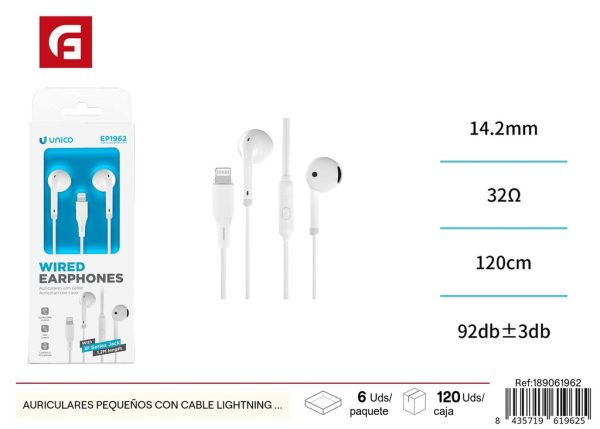 Auriculares pequeños con cable lightning semi-in-ear con micro - Electrónica y auriculares