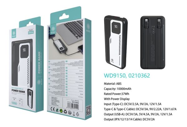 Batería portátil con display y cable Type-C/Lightning 37Wh, 10000mAh Negro - Batería portátil - Imagen 2