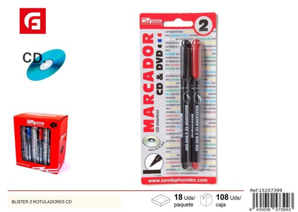 Blister de 2 rotuladores para CD - Material escolar y rotuladores