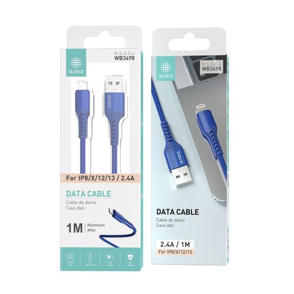 Cable de datos Lightning 1m 2.4A Azul - Compatible Apple