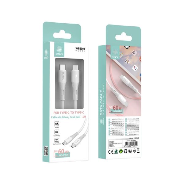 Cable de datos Type-C a Type-C carga rápida 60W 1m blanco - Accesorios tecnológicos