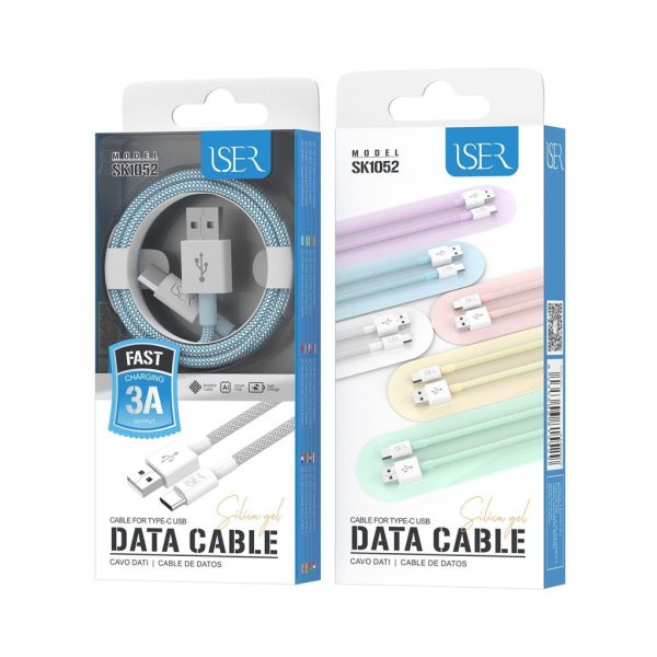 Cable de datos USB a tipo C 1.2m 3A Tela - Rosa