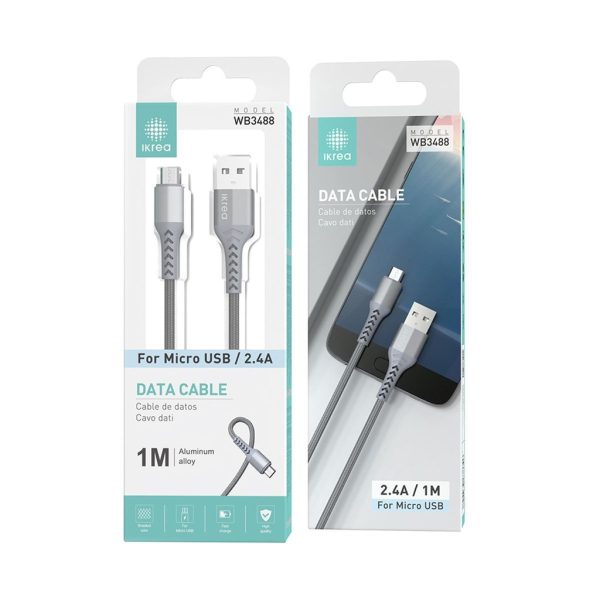 Cable de datos micro USB 1m 2.4A Gris