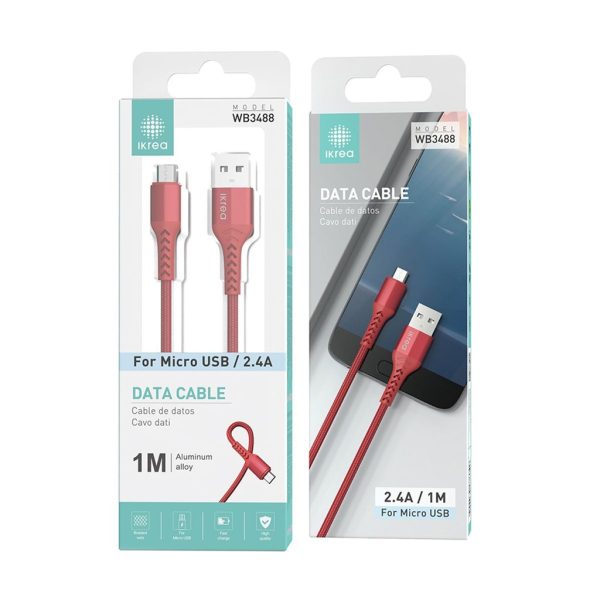 Cable de datos micro USB 1m 2.4A Rojo