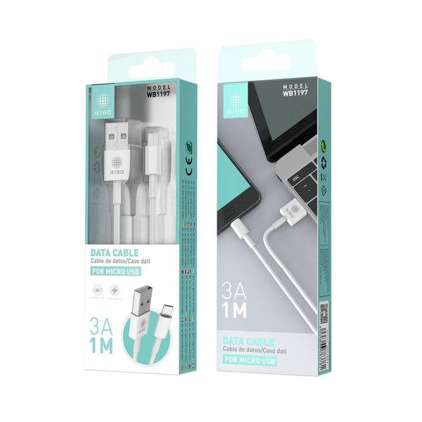 Cable de datos micro USB 1m 3A Blanco