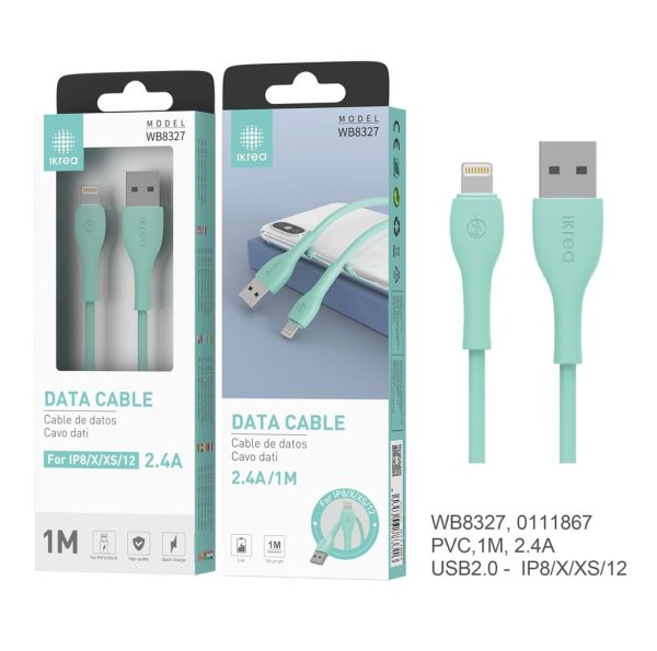 Cable de datos silicona Lightning 1m 2.4A Verde - Compatible Apple