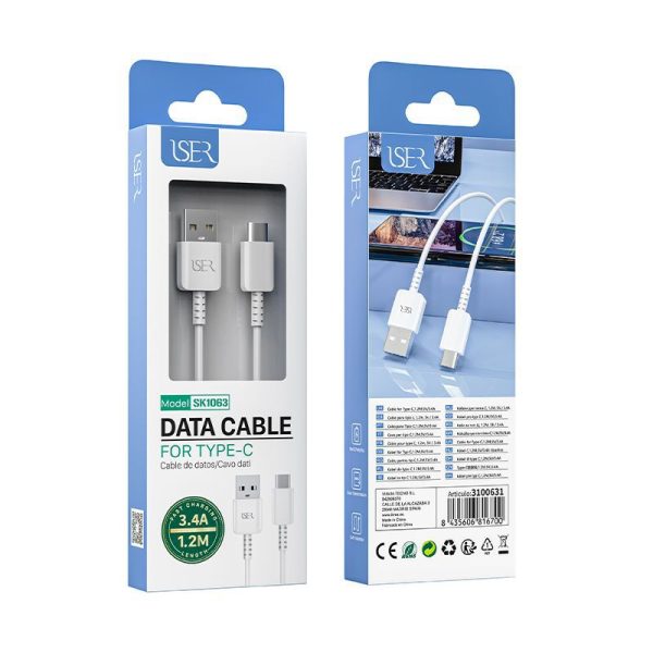 Cable de datos tipo C 1.2m 3.4A Blanco