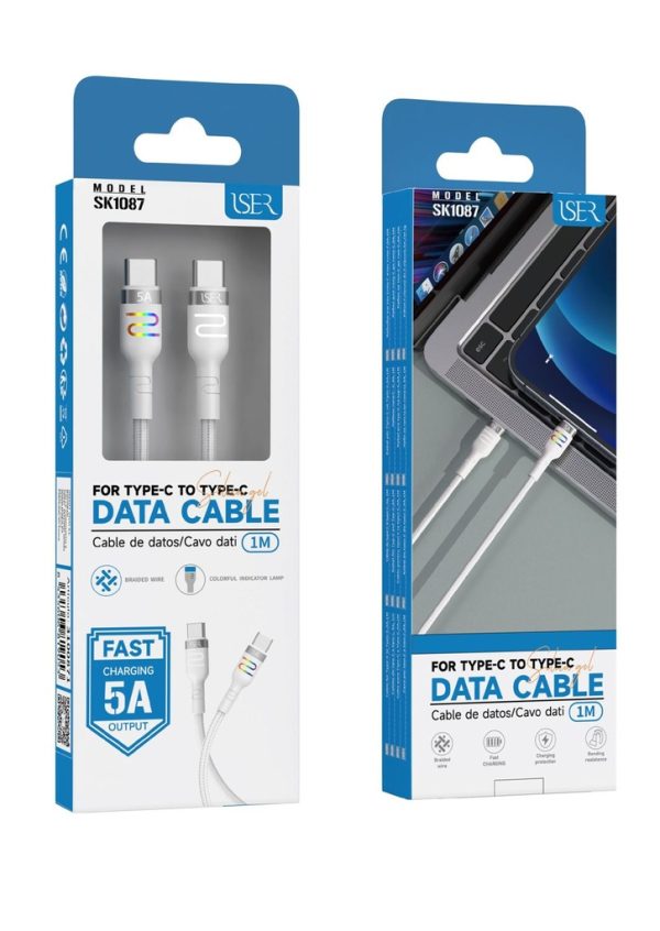 Cable de datos tipo C a tipo C 5A 1m Blanco