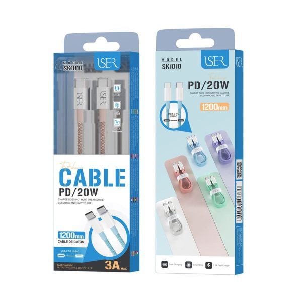 Cable de tela USB-C a tipo C 20W 1.2m Rosa