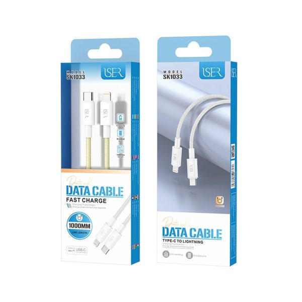 Cable de tela trenzado tipo C a Lightning 1m Amarillo