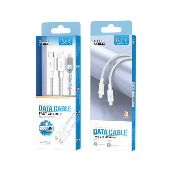 Cable de tela trenzado tipo C a Lightning 1m Blanco