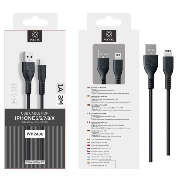 Cable lightning 1A 3m negro - Carga segura para dispositivos Apple