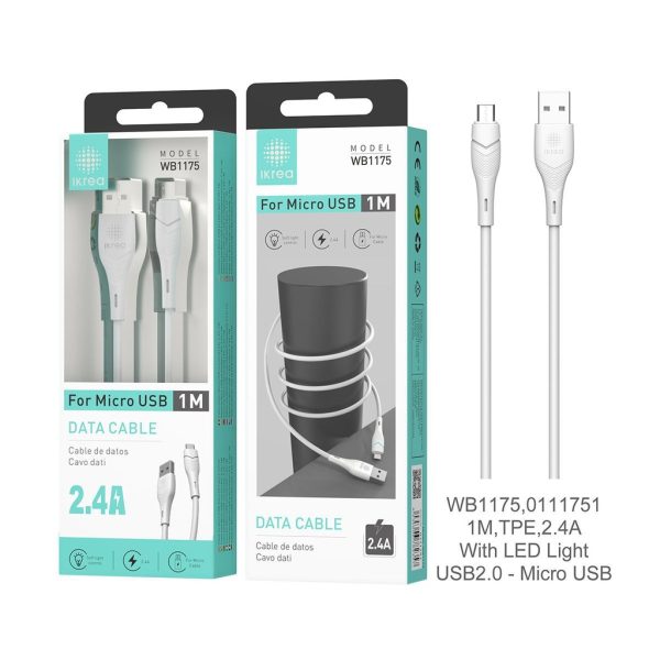 Cable micro USB 1m 2.4A Blanco con luz LED