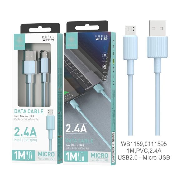 Cable micro USB 1m 2.4A USB2.0 Azul