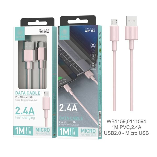 Cable micro USB 1m 2.4A USB2.0 Rosa