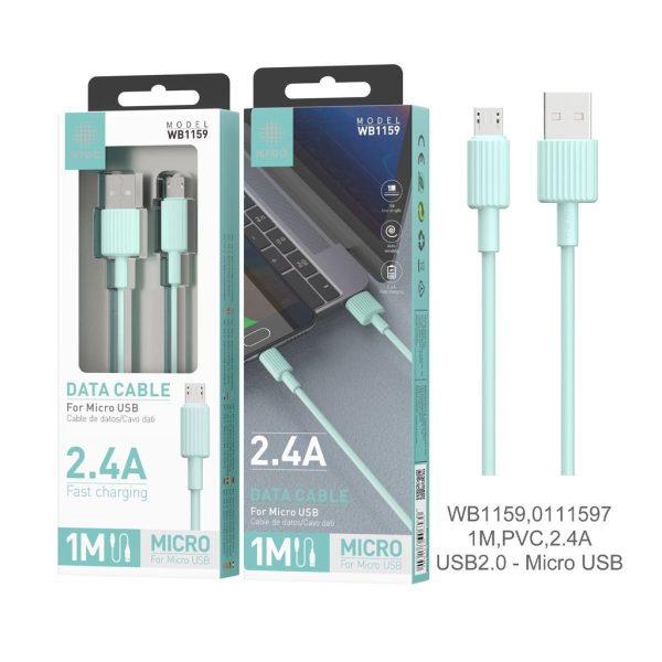 Cable micro USB 1m 2.4A USB2.0 Verde