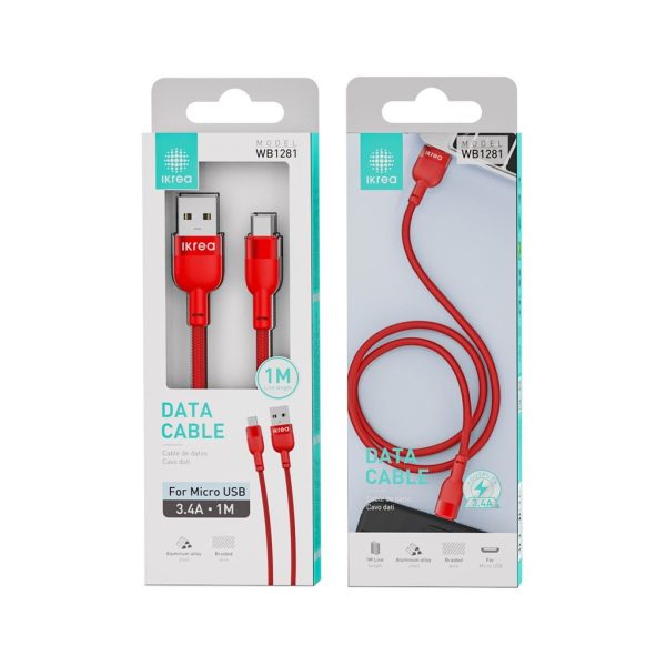 Cable micro USB 1m 3.4A Rojo con acabado de aluminio