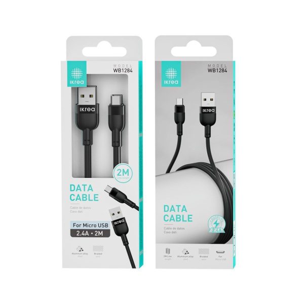 Cable micro USB 2m 2.4A Negro con acabado de aluminio