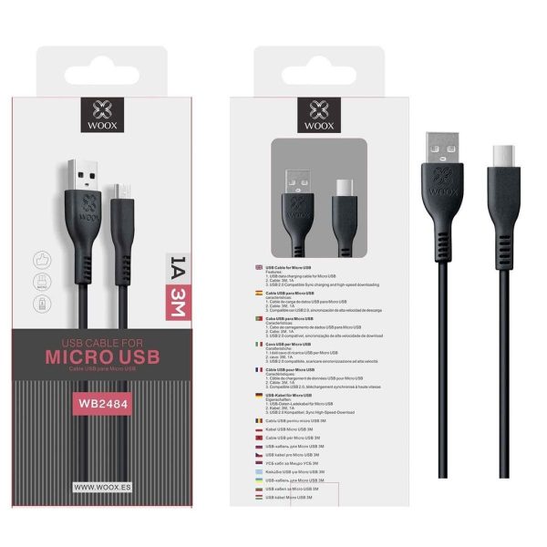 Cable micro USB V8 1A 3m negro - Carga eficiente para gadgets