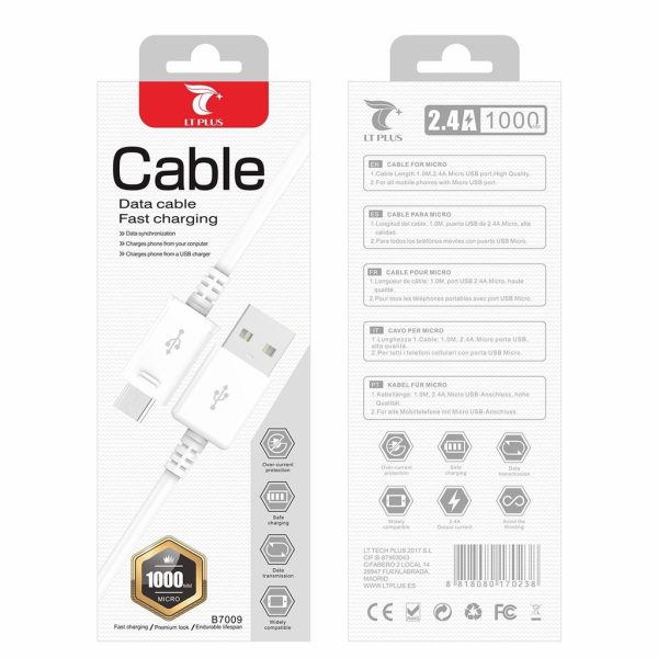 Cable micro USB V8 2.4A 1m blanco - Carga y conexión de dispositivos móviles