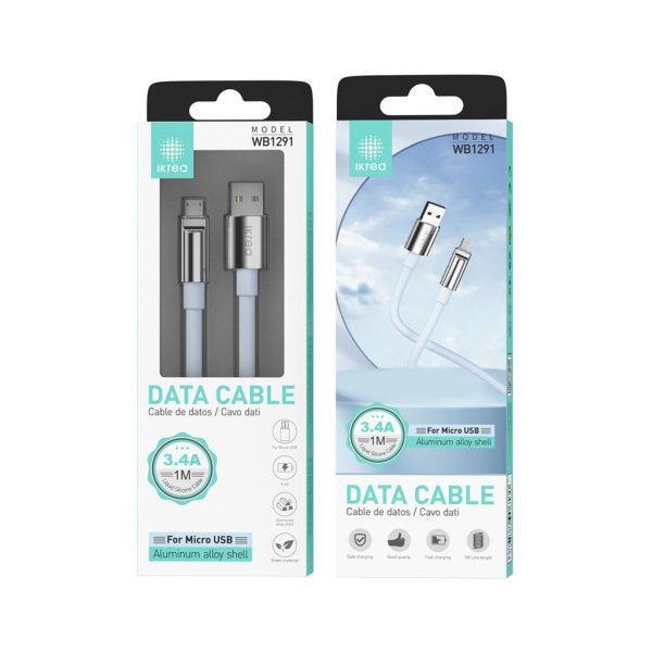 Cable silicona líquida micro USB 1m 3.4A Azul