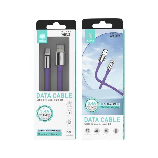 Cable silicona líquida micro USB 1m 3.4A Morado