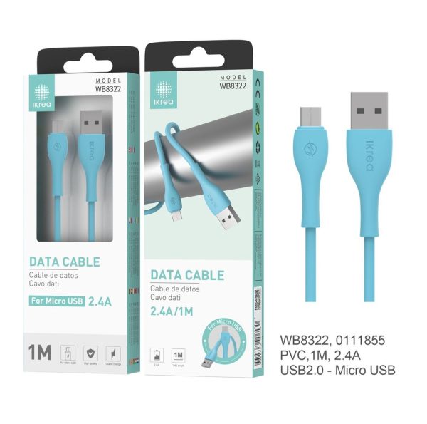 Cable silicona micro USB 1m 2.4A Azul