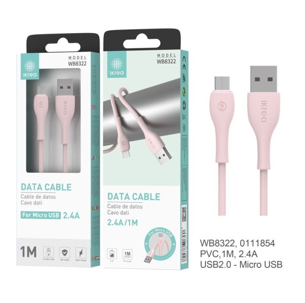 Cable silicona micro USB 1m 2.4A Rosa