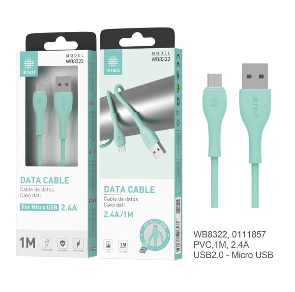 Cable silicona micro USB 1m 2.4A Verde