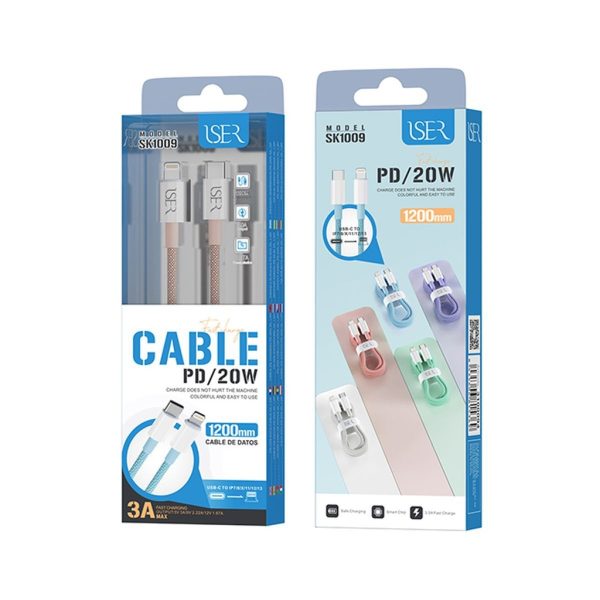Cable tela USB-C a Lightning 1.2m 20W Rosa