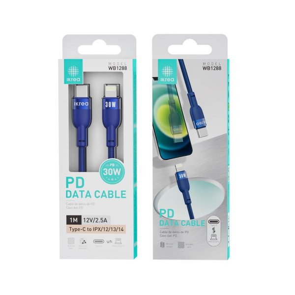 Cable tipo C a Lightning 30W 2.5A 1m Azul - Carga rápida