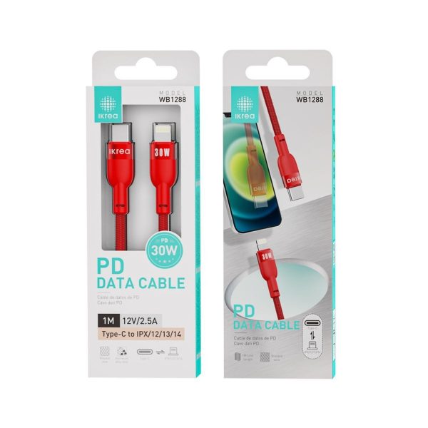Cable tipo C a Lightning 30W 2.5A 1m Rojo - Carga rápida