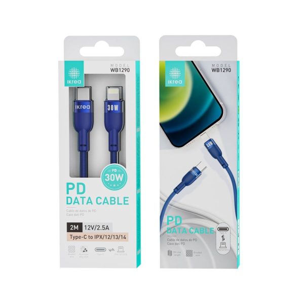 Cable tipo C a Lightning 30W 2.5A 2m Azul - Carga rápida