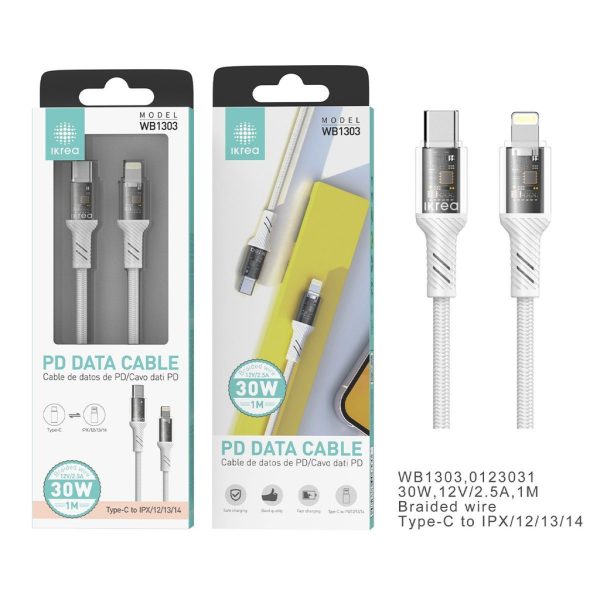 Cable tipo C a Lightning 30W 2.5A Blanco - Carga rápida