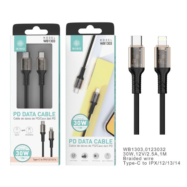 Cable tipo C a Lightning 30W 2.5A Negro - Carga rápida - Imagen 2