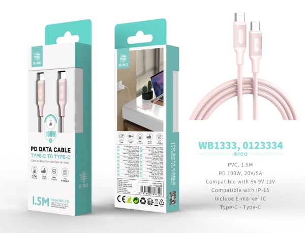 Cable tipo C a tipo C 1.5m 100W Rosa