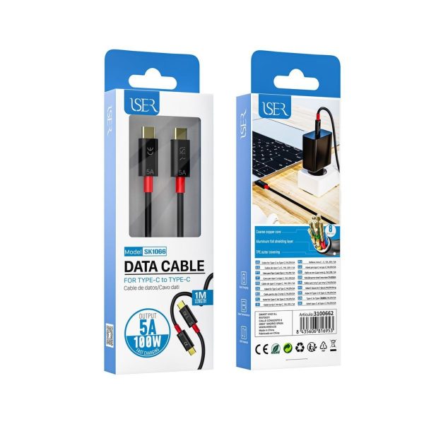 Cable tipo C a tipo C 5A 100W 1m Negro