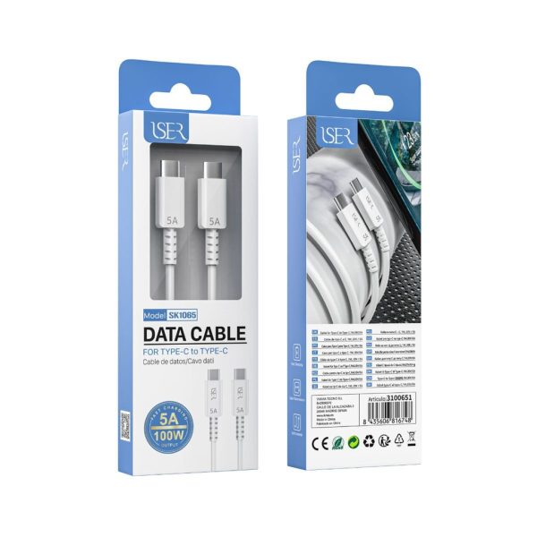 Cable tipo C a tipo C 5A 1m Blanco - Carga rápida