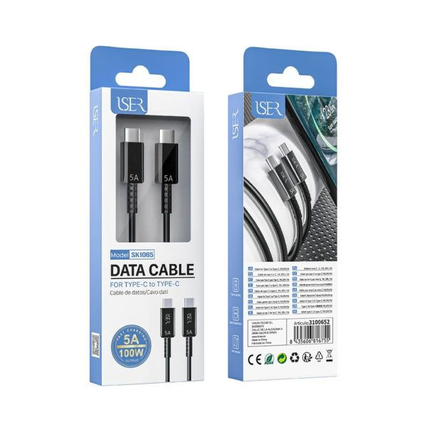 Cable tipo C a tipo C 5A 1m Negro - Carga rápida