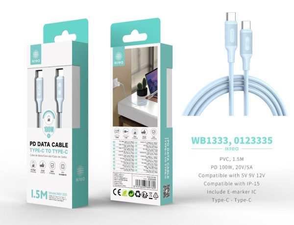 Cable tipo C a tipo C para serie iPhone 15 100W 1.5m Azul