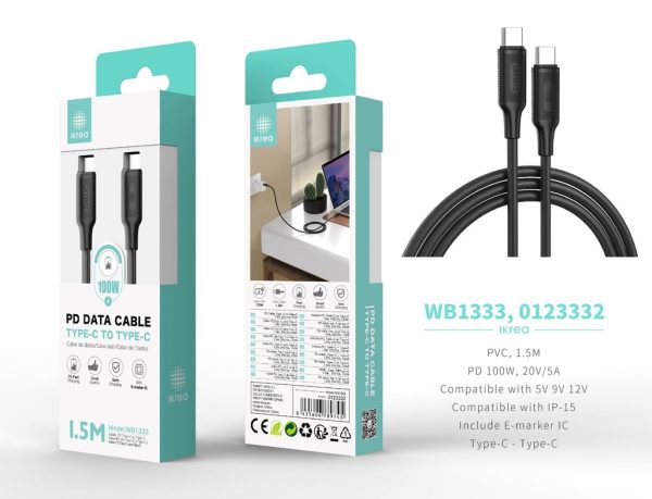 Cable tipo C a tipo C para serie iPhone 15 100W 1.5m Negro