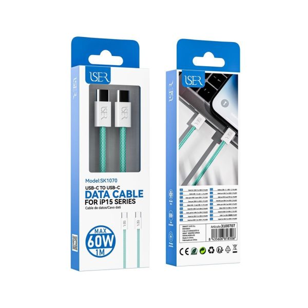 Cable tipo C a tipo C para serie iPhone 15 60W 1m Verde