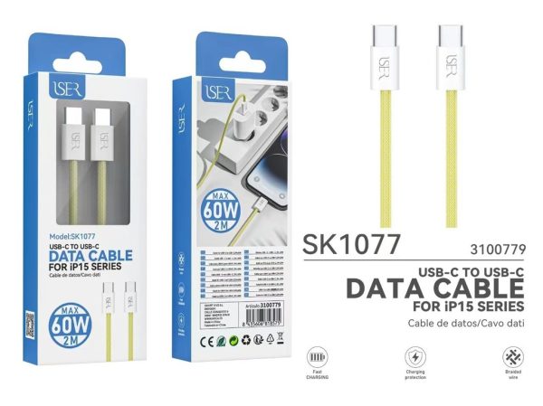 Cable tipo C a tipo C para serie iPhone 15 60W 2m Amarillo