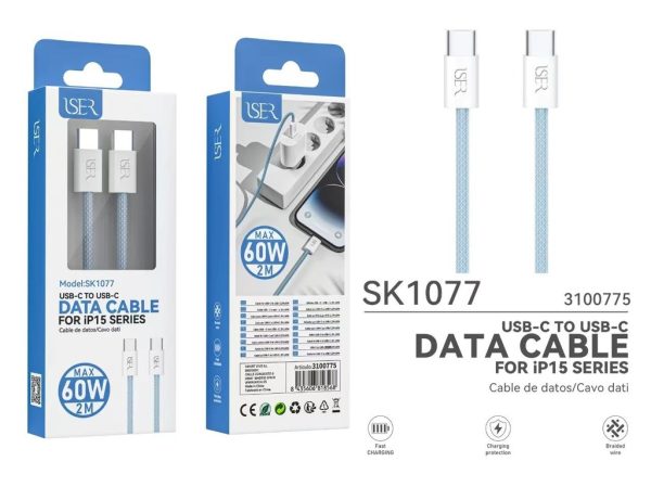 Cable tipo C a tipo C para serie iPhone 15 60W 2m Azul