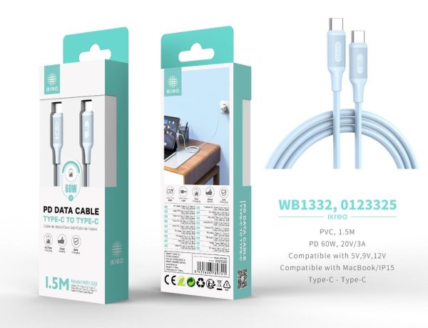 Cable tipo C a tipo C para serie iPhone 15/MacBook 60W 1.5m Azul